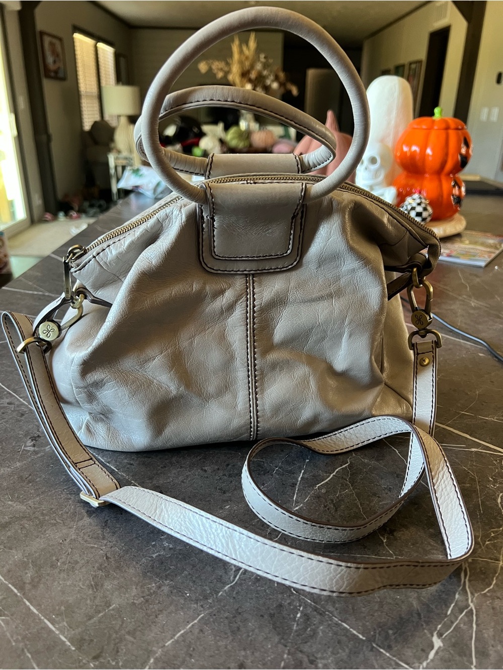 HOBO Soft Leather Satchel in Light Gray